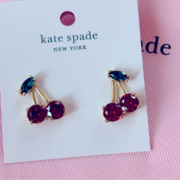 NWT Authentic Kate Spade ♠️ Crystal Cherry Earrings Red/Green - Picture 4 of 6